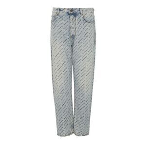 Balenciaga Allover Stencil Print Buckle Loose-Fit Pants Blue Womens